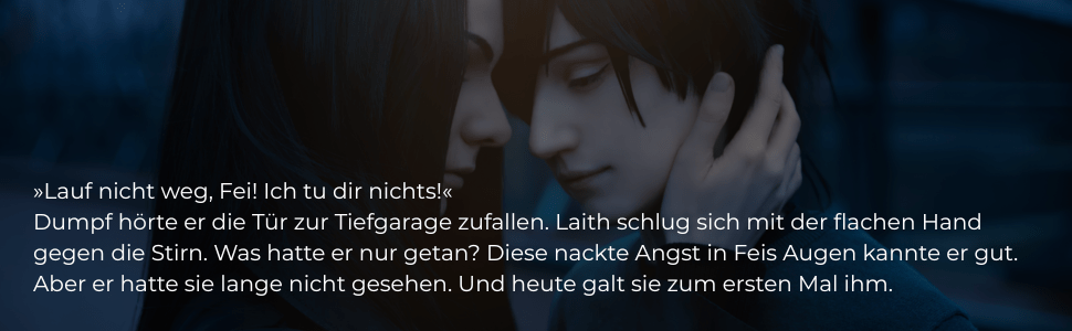 Zwei Vampire neigen die Köpfe zueinander. Zitat aus dem Buch